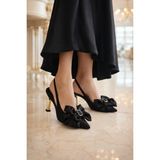 ModaOnn Kadın Büyük Fiyonklu Slingback Topuklu Ayakkabı - Siyah