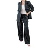 Modaonna Füme beyaz çizgili oversize ceket pantolon takım (Füme, XL)