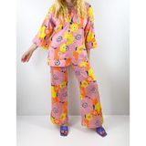Modaonna Vintage Desen Gömlek Pantolon Takım - Pembe