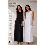 Modaonur 2'li Paket Kadın Uzun İçlik Siyah & Beyaz Kolsuz Bisiklet Yaka Maxi Boy Yumuşak Dokulu Günlük İç Elbise