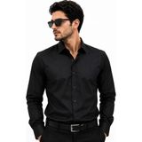 Modaplaza Erkek Uzun Kol Armürlü Slimfit Gömlek - XL - Siyah
