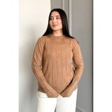 Modaplaza Kadın Kare Desenli Kazak 4937 - Bisküvi