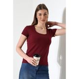 Modaplaza Kadın Kısa Kol Kare Yaka Body 21069 - Bordo