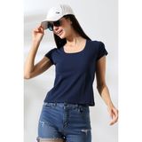 Modaplaza Kadın Kısa Kol Kare Yaka Body 21069 - Lacivert