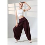 Modaplaza Kadın Viskon Kumaş Yüksel Bel Paça Lastikli Şalvar Pantolon 22367 - Mürdüm - XL