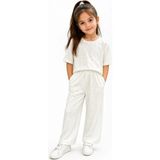 Modaplaza Kız Çocuk Oysho Kumaş Taşı Uzun Bol Paça Pantolonlu Takım K-0221 - Ekru