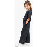 Modaplaza Kız Çocuk Oysho Kumaş Taşı Uzun Bol Paça Pantolonlu Takım K-0221 - İndigo