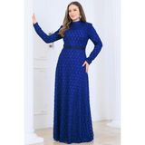 Modapodyum Lina Kuyruklu Dantel Tesettür Elbise Indigo - 48