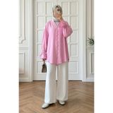 MODAQU Bağcıklı Arkası Uzun Düğmeli Tunik Gömlek -Pembe