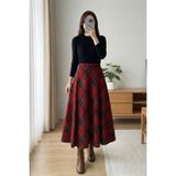 MODAQU Ekose Desen Kaşe Kloş Etek - Bordo