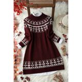 MODAQU Etnik Yumoş Triko Kazak Tunik - Bordo