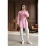 MODAQU Nisa Duble Manşetli Kemerli Poplin Tunik - Pembe