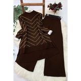 MODAQU Simli Triko Tunik Pantolon Takım - Kahve