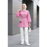 MODAQU Tensel Kumaş Balon Kol Tunik - Pembe