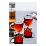 Modares Store Mutfaksultani 15720 Ayaklı Kulplu Boncuk Desenli 4'Lü Cam Bardak - Kulplu Çay Kahve Bardağı - 200 Cc