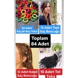 ModaRESSO Kız Çocuk 84 Adet Lüks Saç Aksesuar Kombini - Neon Lastik Toka 2cm*Taşlı Saç Boncuğu*Tel Toka