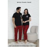 MODAREYA Sevgililer, Çiftler ve Çeyizlik İçin Eşli Kombin Patlı Kısa Kollu Ekoseli Pijama Takımı