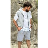 MODARİCH 3'lü Basic Şortlu Kolsuz Hırka T-Shirt Takım - Gri Kısa Kol Kapüşonlu Yazlık