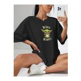 MODARİCH Baby Yoda No Workee T-shirt -siyah, Baskılı, Bisiklet Yaka, Baskılı, Kısa Kol, Boyfriend, Bol