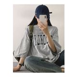 MODARİCH Brooklyn City T-Shirt - Gri Baskılı Oversize Bisiklet Yaka Kısa Kol Bol