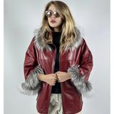 Modarz Çift Taraflı Giyilebilir Kadın Deri Mont Sila Model - Kırmızı - 2XL