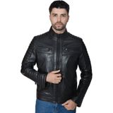 Modarz Erkek Deri Ceket 2121 Gerçek Deri Siyah Rüzgar Geçirmez Standart Kalıp Modern Stil - 6XL