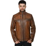 Modarz Erkek Deri Ceket 7006 Kahverengi Gerçek Deri Uzun Kol Rüzgar Geçirmez Modern Stil - 2XL