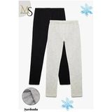 Modasform 2'li Paket Pamuk Sardonlu Çocuk Termal Tayt Içlik Çocuk Pijama - 13 - 15 Yaş - Siyah - Açık Gri