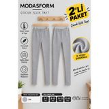 MODASFORM Gri 2'li Paket Pamuk Sardonlu Çocuk Termal Tayt İçlik Kışlık Çocuk Tayt