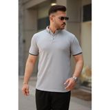 ModaSize Erkek Düğmeli Yaka Waffle Kumaş Kısa Kollu Tişört - Gri - 2XL