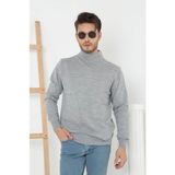 ModaSize Erkek Yarım Boğaz Triko Kazak Yumuşak Dokulu Pamuklu Ince Dokuma, Uzun Kollu Rahat Regular Kalıp - Gri - 2XL