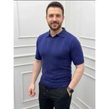 ModaSize Erkek Yazlık Triko Dokuma Tişört Kısa Kol Polo Yaka T-Shirt - Lacivert - 2XL