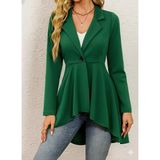 Modasize Kadın Uzun Kollu Yakalı Önden Düğmeli Uzun Atlas Blazer Ceket - Yeşil - S - M