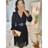 ModaSize(10126) Kadın Şifon Kumaş Astalı Kloş Kesim Kruvaze Yaka Midi Boy Elbise-3XL-