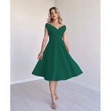 ModaSize(10342) Kadın Kısa Kollu Kruvaze Yaka Eteği Volanlı Krep Elbise-L-XL