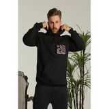 ModaSize(10720) Erkek Oversize Üç Iplik Kapüşonlu Sweatshirt –sırt ve Ön Baskılı, Kanguru Cepli, Rahat Kalıp Maskot Desenli Model - Siyah-S-