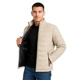 ModaSize(10844) Erkek Bomber Mont Ceket – Su Itici Kumaş, Kapitone Astarlı, Fermuarlı, Kışlık - Bej-S-