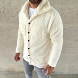 ModaSize(11661) Erkek Pelüş Polar Hırka Gömlek – Yakalı, Ilik Düğmeli, Göğüs Cepli, Yumuşak Dokulu Kışlık Regular Fit Rahat Günlük Model - Beyaz-