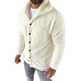 ModaSize(11665) Erkek Pelüş Polar Hırka Gömlek – Yakalı, Ilik Düğmeli, Göğüs Cepli, Yumuşak Dokulu Kışlık Regular Fit Rahat Günlük Model - Beyaz-S-