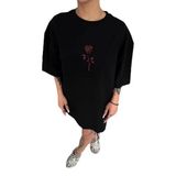 ModaSize(130) Unisex Bisiklet Yaka Baskılı Oversize T-Shirt - Siyah-L-