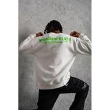 ModaSize(14005) Erkek Oversize Sweatshirt – Beyaz Renk Ön ve Sırt Baskılı, Üç Iplik Içi Pamuklu Kumaş, Rahat Kalıp, Ribanalı Kışlık Sweat Winagain Polizei Serisi - Beyaz-S-