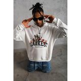 ModaSize(14022) Erkek Oversize Kapüşonlu Sweatshirt – Beyaz Renk Üç Iplik Içi Pamuklu Kanguru Cepli Baskılı Hoodie Rahat Kalıp Kışlık Günlük Kombinlere Uygun - Beyaz-S-