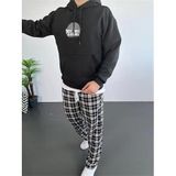 ModaSize(14302) Erkek Oversize Üç Iplik Kapüşonlu Sweatshirt – Siyah Sırt ve Ön Baskılı, Kanguru Cepli, Rahat Kalıp, Içi Pamuklu Model-Siyah-M-