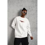 ModaSize(1452) Erkek 3 Iplik Gangster Baskılı Sweatshirt - Beyaz-S-