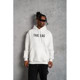 ModaSize(1467) Erkek Kanguru Cep Baskılı Kapüşonlu Sweatshirt - Beyaz-S-