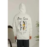 ModaSize(1490) Erkek Sırt Baskılı Oversize Üç Iplik Kapüşonlu Sweatshirt - Beyaz-M-