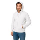 ModaSize(15332) Erkek Üç Iplik Kapüşonlu Tam Fermuarlı Kanguru Çepli Sweatshirt Hoodie - Beyaz-2XL-