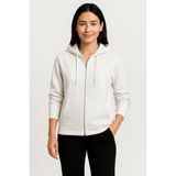 ModaSize(15341) Üç Iplik Kapüşonlu Tam Fermuarlı Kanguru Çepli Sweatshirt Hoodie - Beyaz-M-