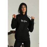 ModaSize(1627) Sırt Baskılı Oversize Üç Iplik Kapüşonlu Sweatshirt - Siyah-S-