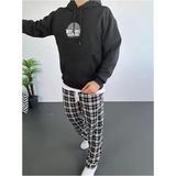 ModaSize(1637) Erkek Sırt Baskılı Kapüşonlu Üç Iplik Oversize Sweatshirt - Siyah-XL-